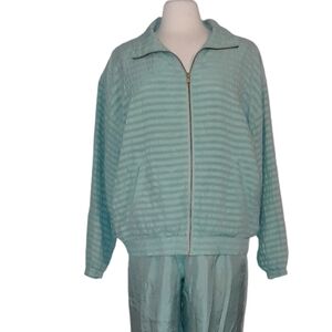 Vintage Washed Silk Track Suit Jump Suit M Romper Athleisure athletic green